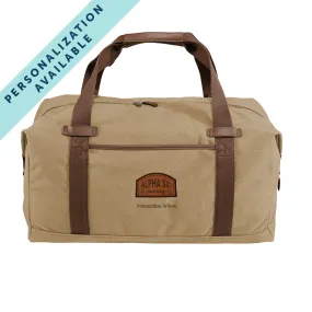 Alpha Sig Khaki Canvas Duffel With Leather Patch