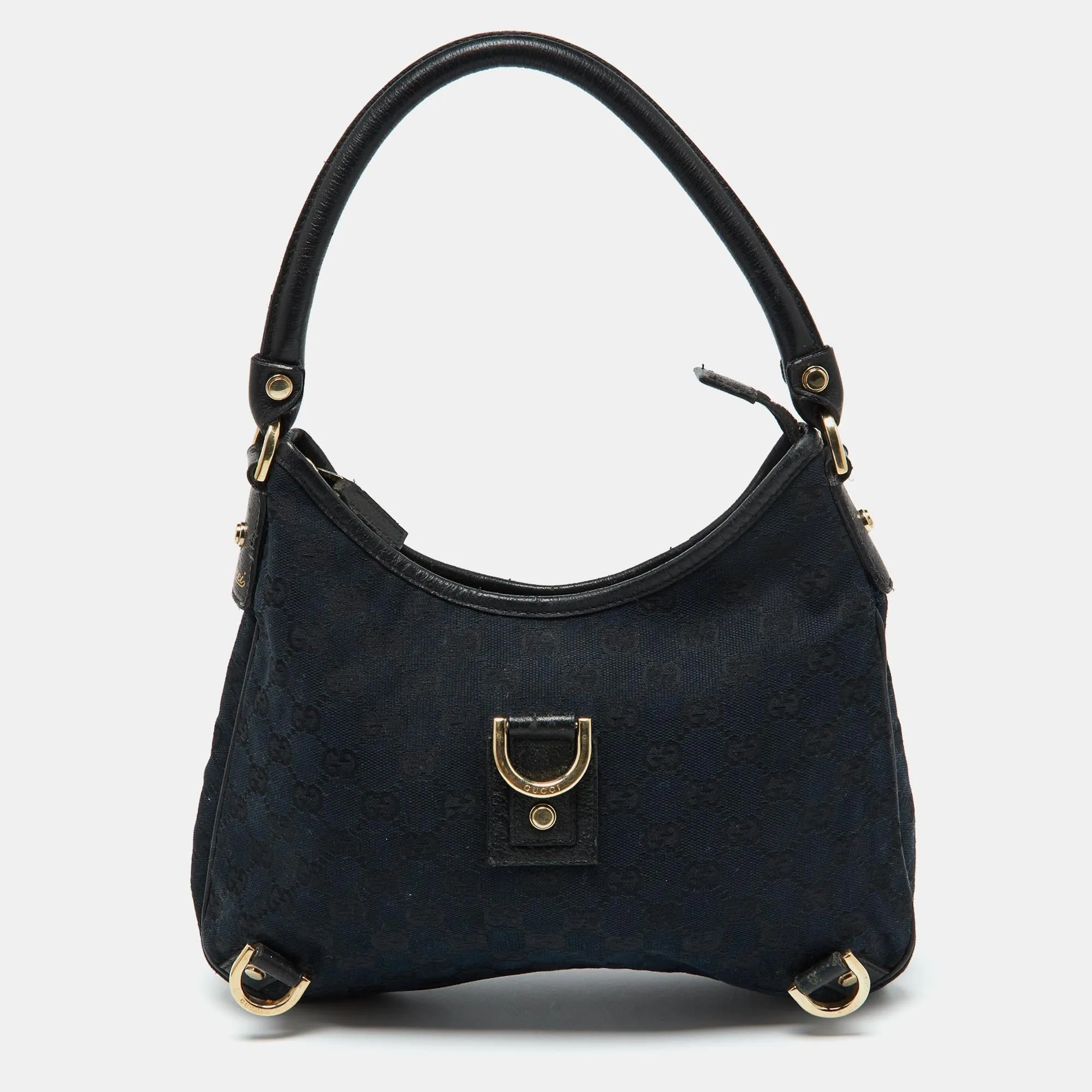 Black GG Canvas and Leather Abbey D-Ring Hobo