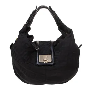 Black Monogram Canvas Flap Hobo