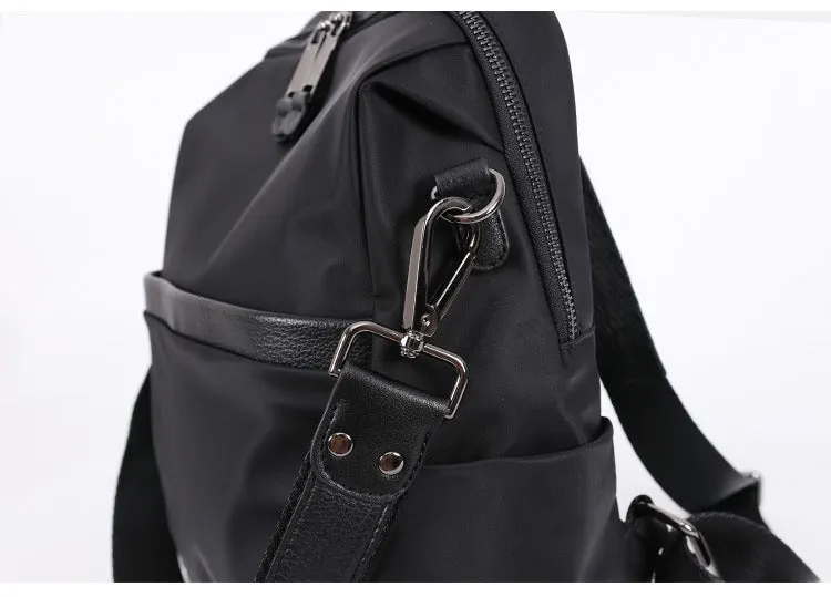 Black Nylon Satchel Backpack Womens Convertible School Backpacks Bag Nylon Travel Rucksack for Ladies