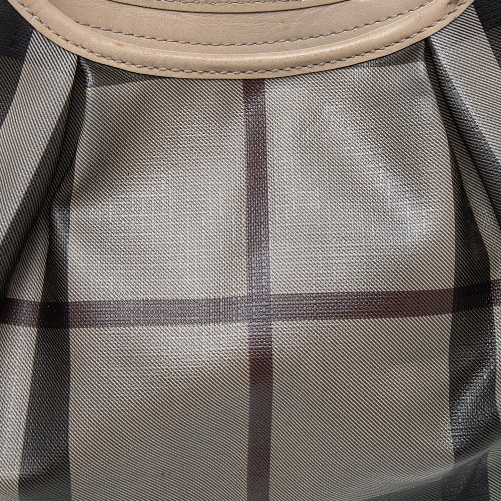 Burberry Beige Coated Canvas And Leather Small Brooklyn Hobo