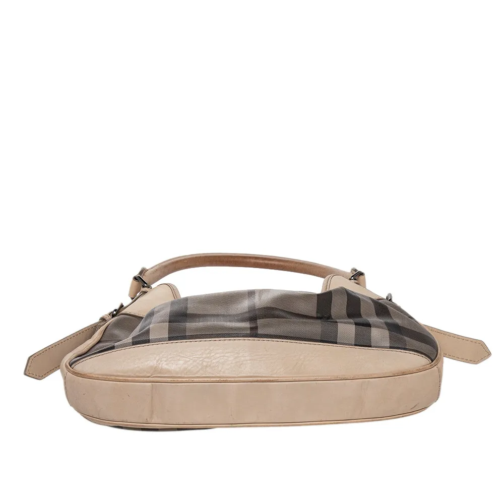 Burberry Beige Coated Canvas And Leather Small Brooklyn Hobo