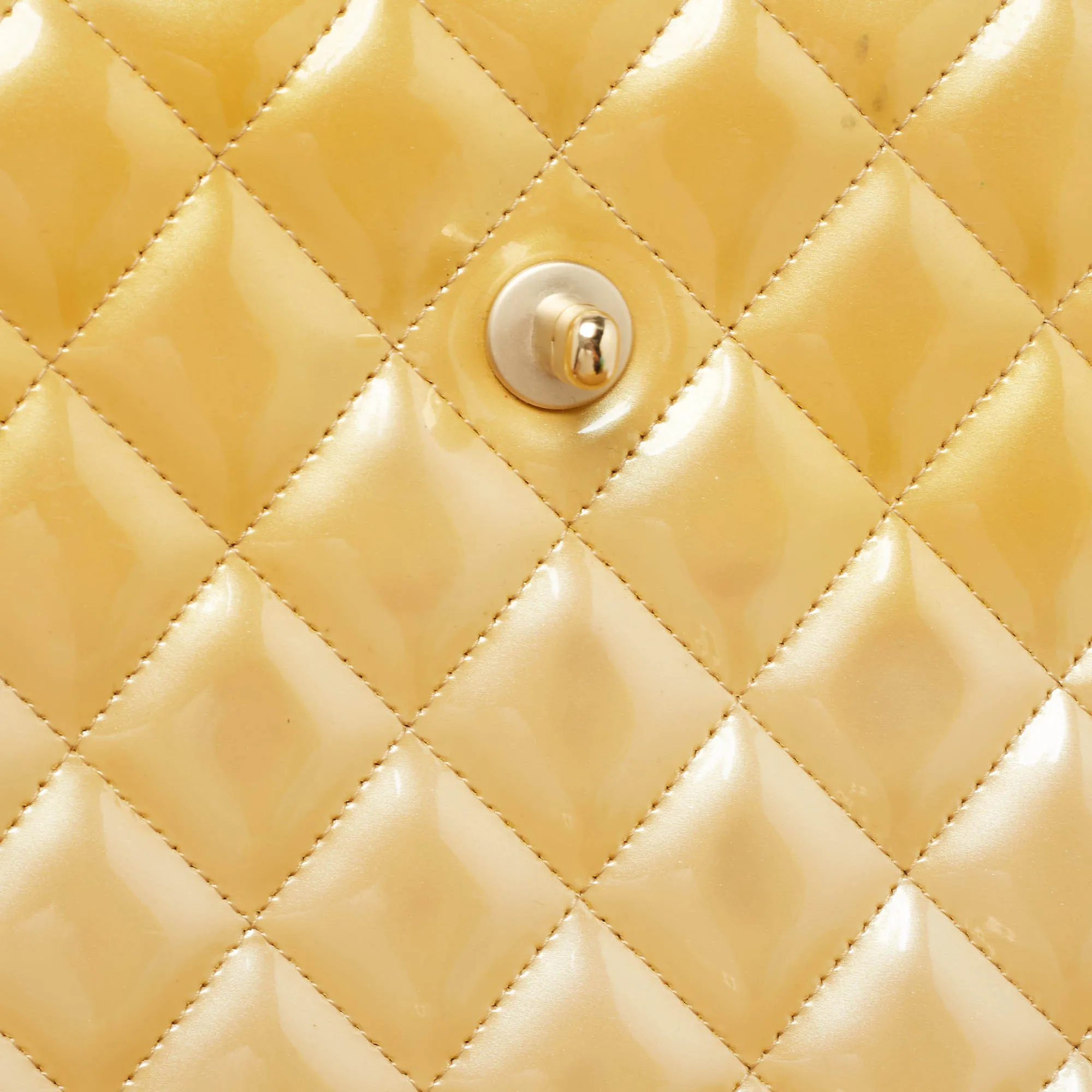 CHANEL Gold Quilted Patent Leather Maxi Classic Single Flap Bag