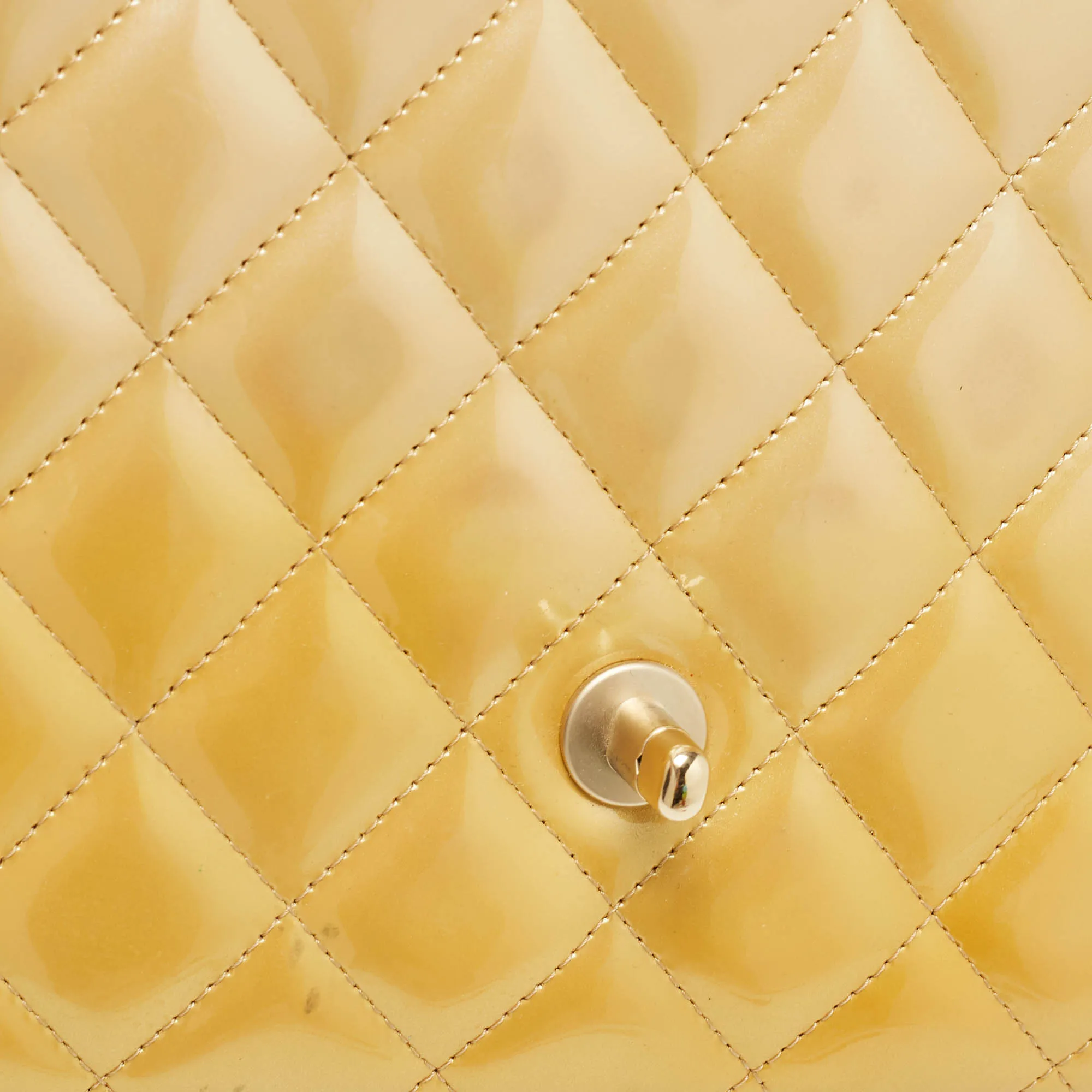 CHANEL Gold Quilted Patent Leather Maxi Classic Single Flap Bag