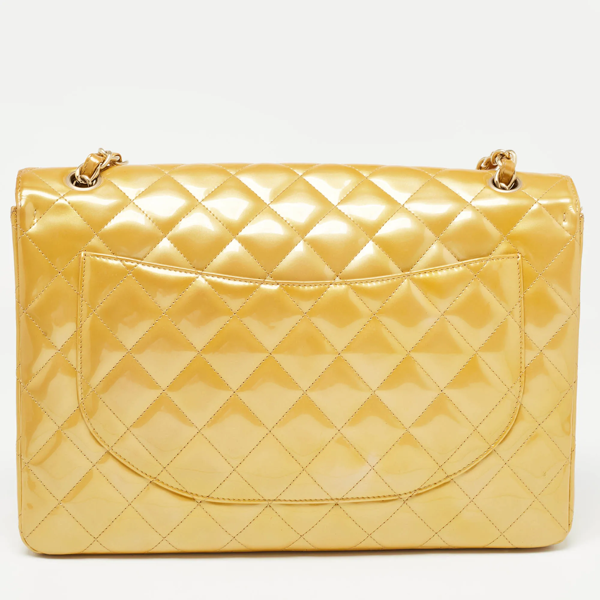 CHANEL Gold Quilted Patent Leather Maxi Classic Single Flap Bag