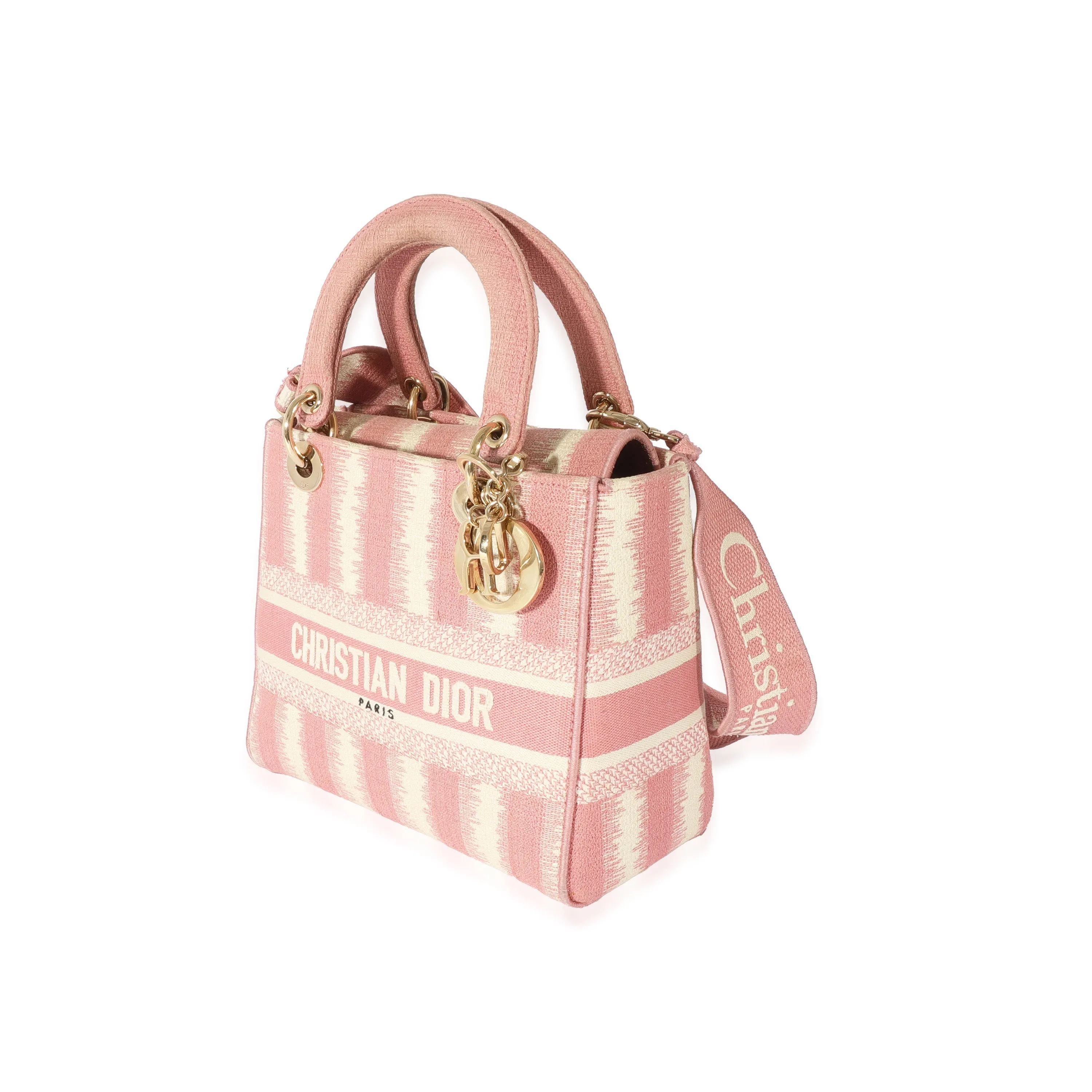 CHRISTIAN DIOR Pink Canvas Medium D-Stripes Lady D-Lite