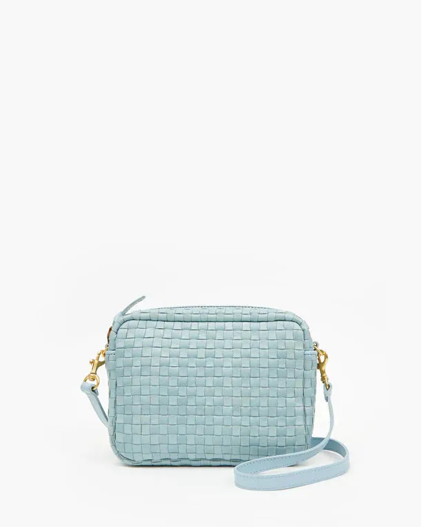 Clare V Midi Sac Woven Checker, Sunbleached Sky Blue