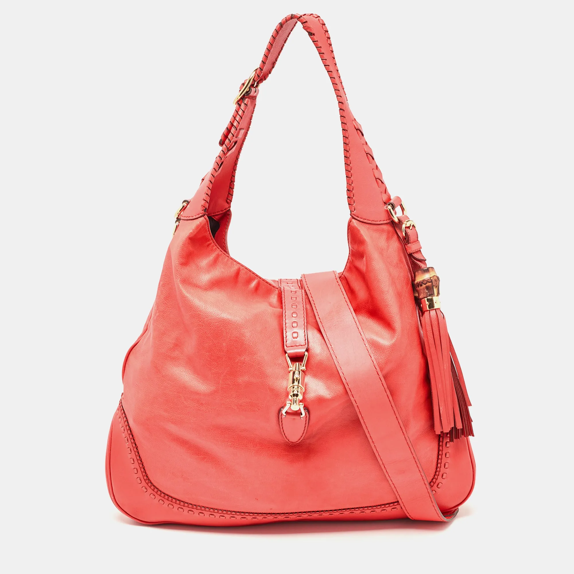 Coral Red Leather Large New Jackie Hobo