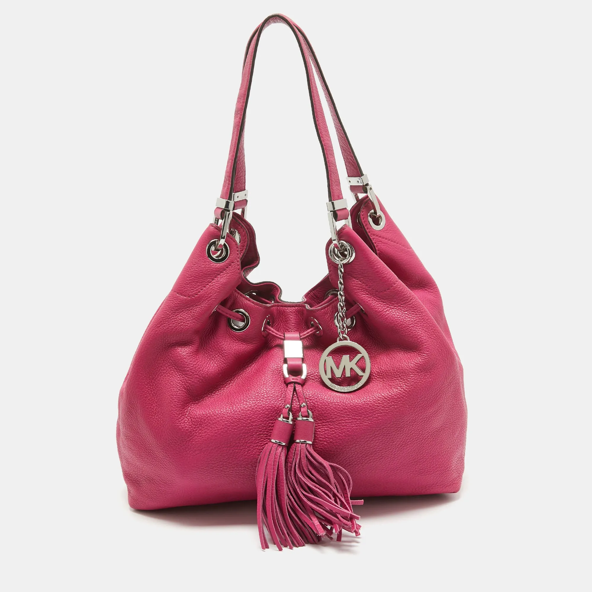 Dark Pink Leather Drawstring Hobo