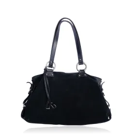 DOLCE & GABBANA BLACK SUEDE SHOULDER HOBO BAG