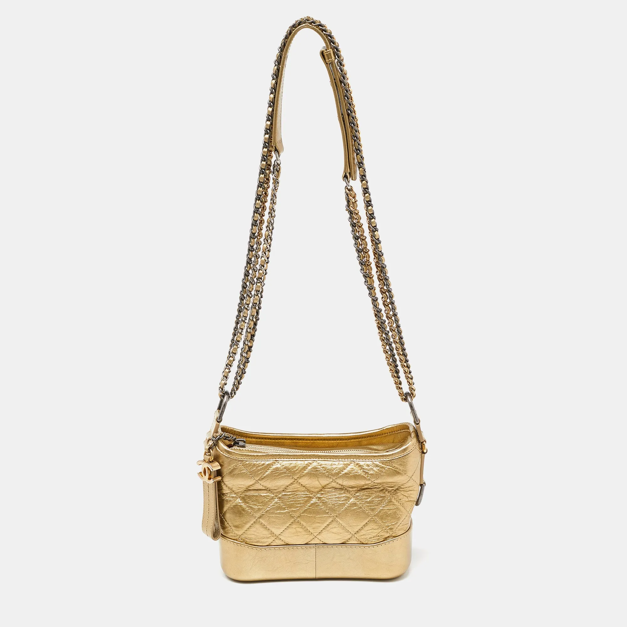 Gold Quilted Aged Leather Small Gabrielle Hobo