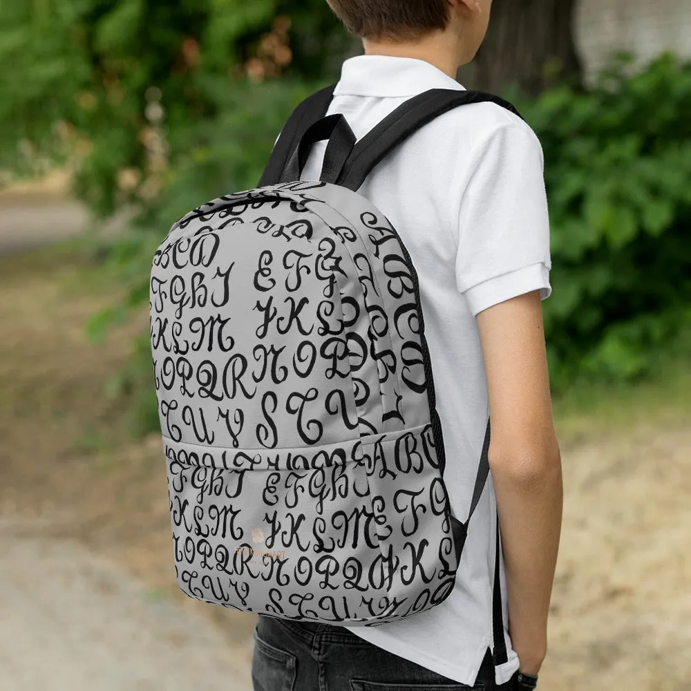 Gray Calligraphy Backpack, Water Resistant Premium Quality Unisex Backpack-Made in USA