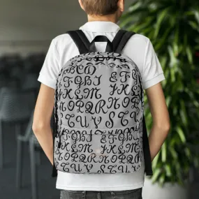 Gray Calligraphy Backpack, Water Resistant Premium Quality Unisex Backpack-Made in USA