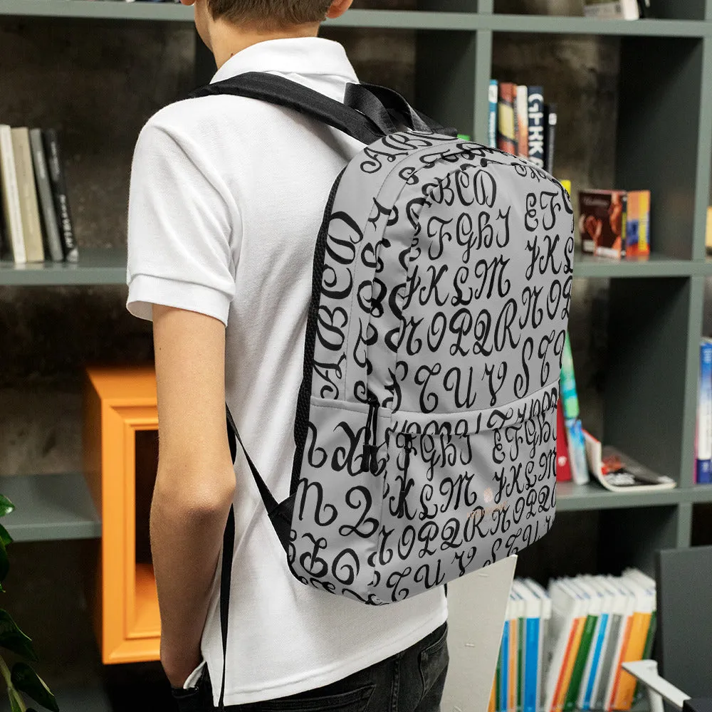 Gray Calligraphy Backpack, Water Resistant Premium Quality Unisex Backpack-Made in USA