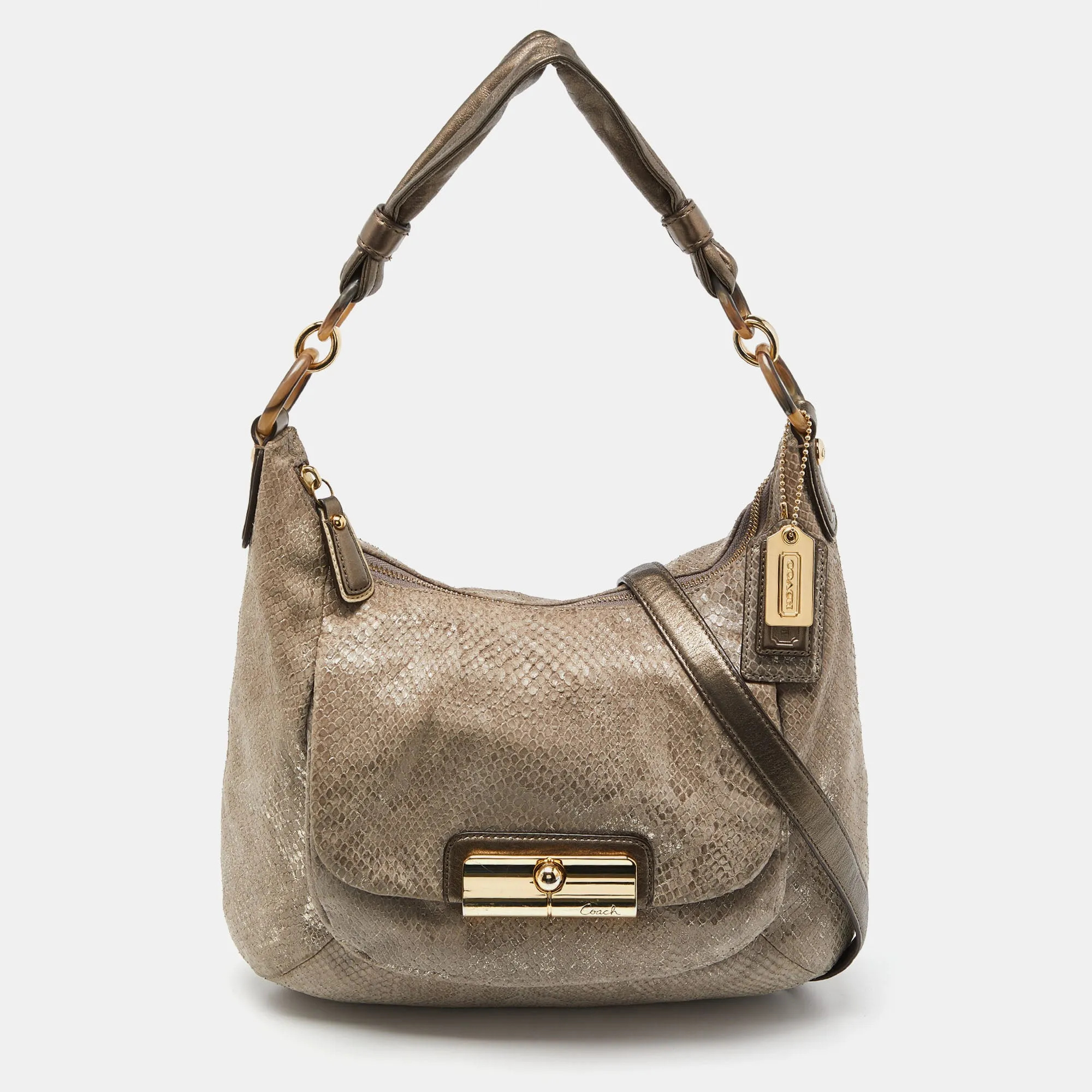 Grey Python Embossed Leather and Leather Kristin Hobo