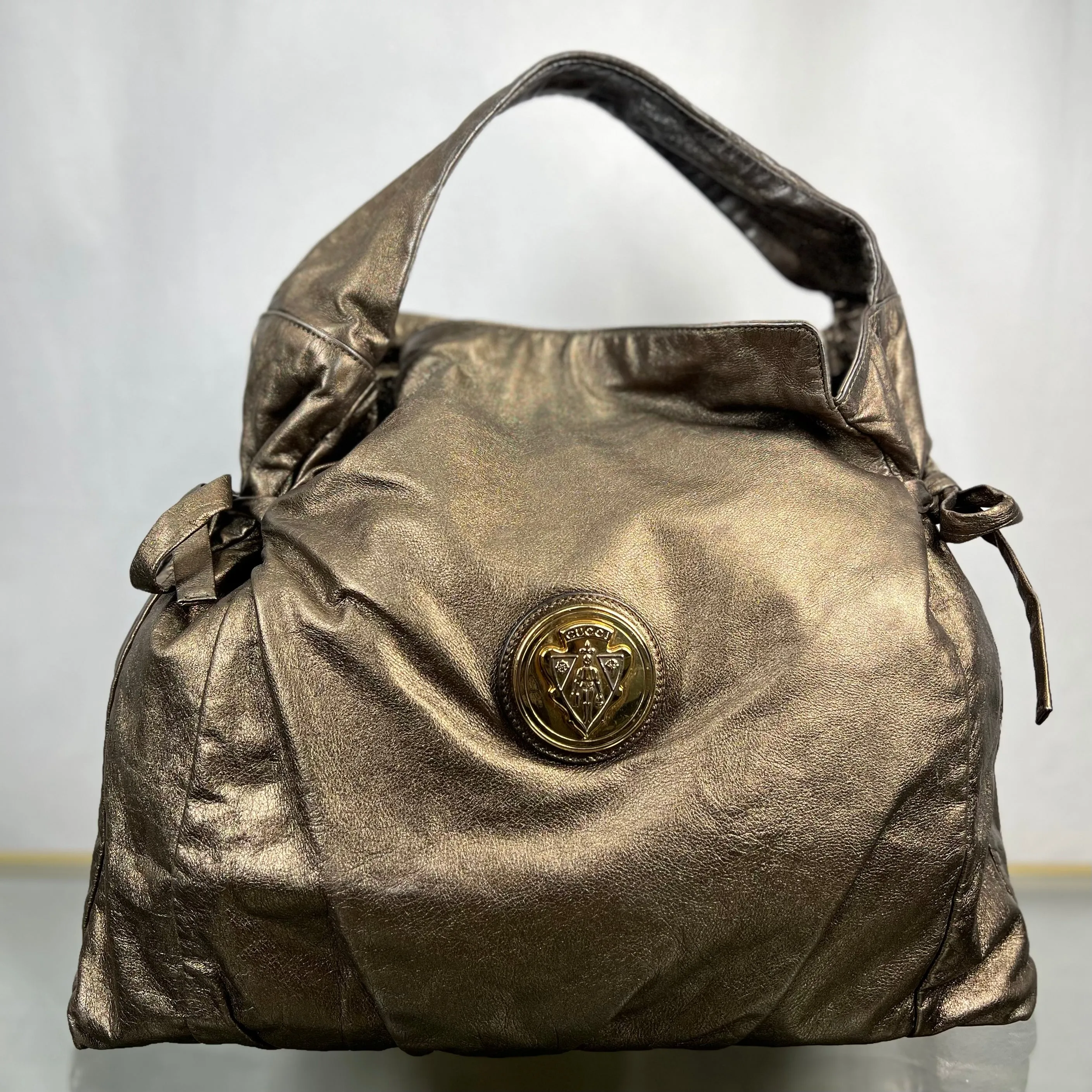 GUCCI Hysteria Metallic Gold Leather Hobo Bag