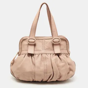 Light Pink Leather Pleated Hobo