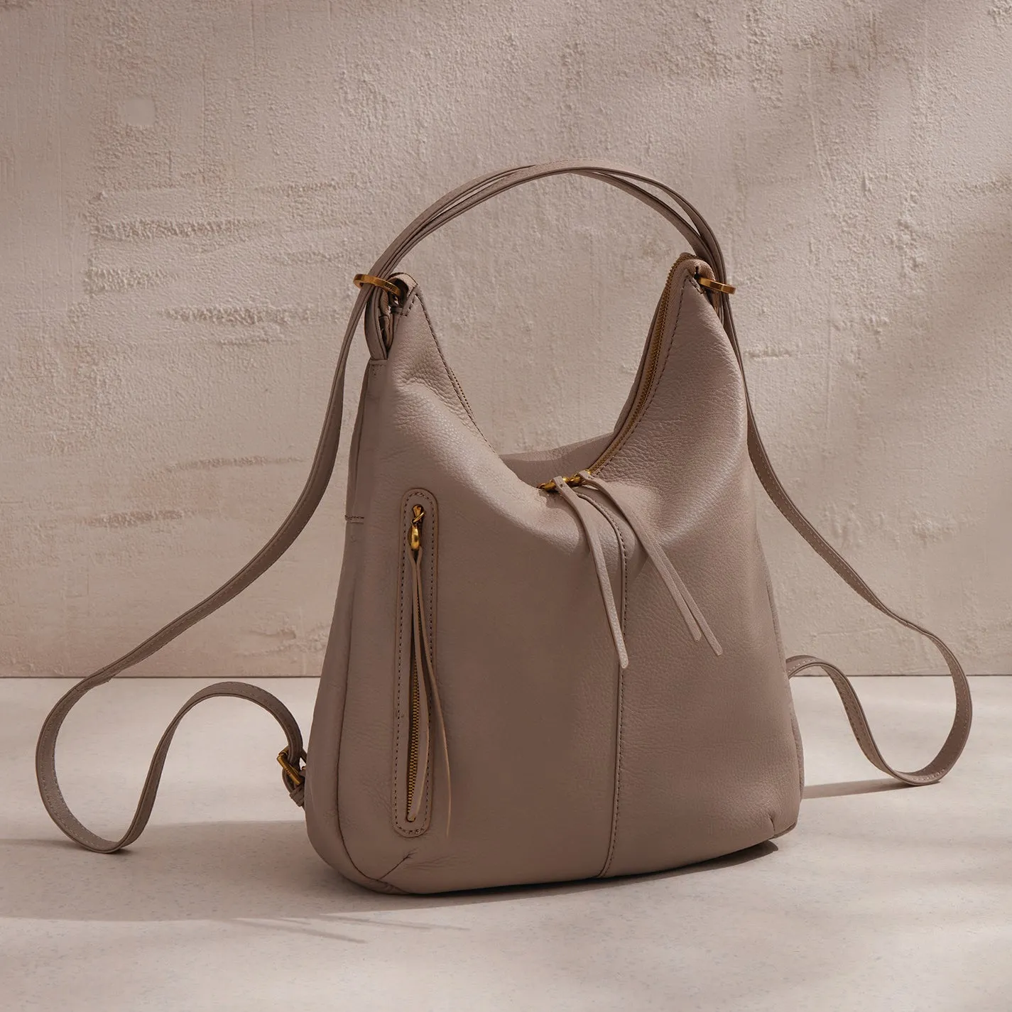 Merrin Convertible Backpack In Pebbled Leather - Taupe