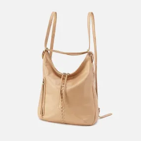 Merrin Convertible Backpack In Pebbled Metallic Leather - Dusty Gold