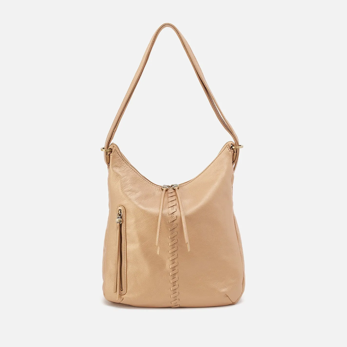 Merrin Convertible Backpack In Pebbled Metallic Leather - Dusty Gold