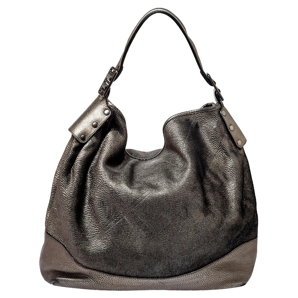 Metallic Silver Leather Large Hobo