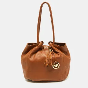 MICHAEL Tan Leather Tassel Hobo