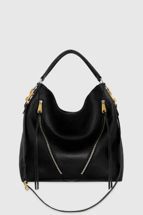 Moto Double Zip Hobo Bag In Black