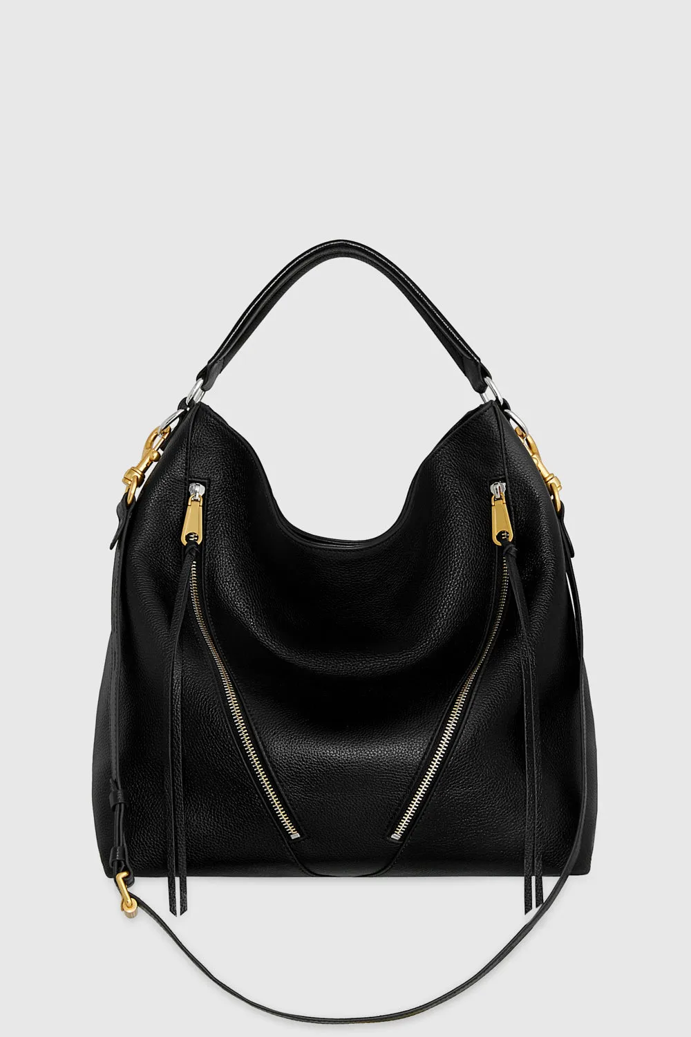 Moto Double Zip Hobo Bag In Black