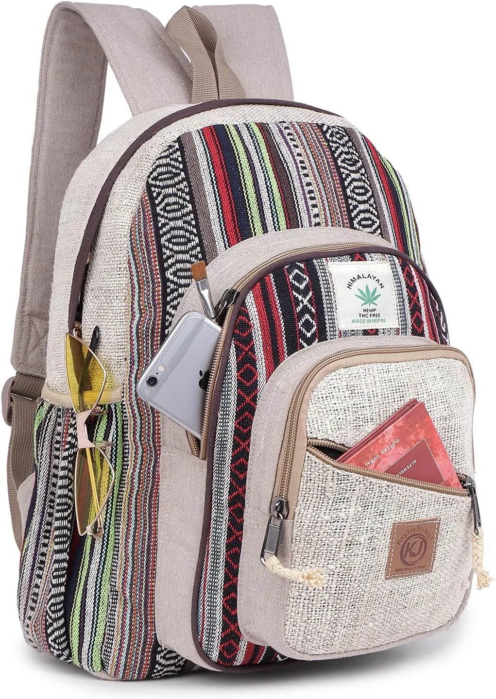 Natural Handmade Large Multi Pocket Hemp Backpack