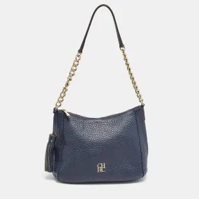 Navy Blue Leather Maria Tassel Hobo