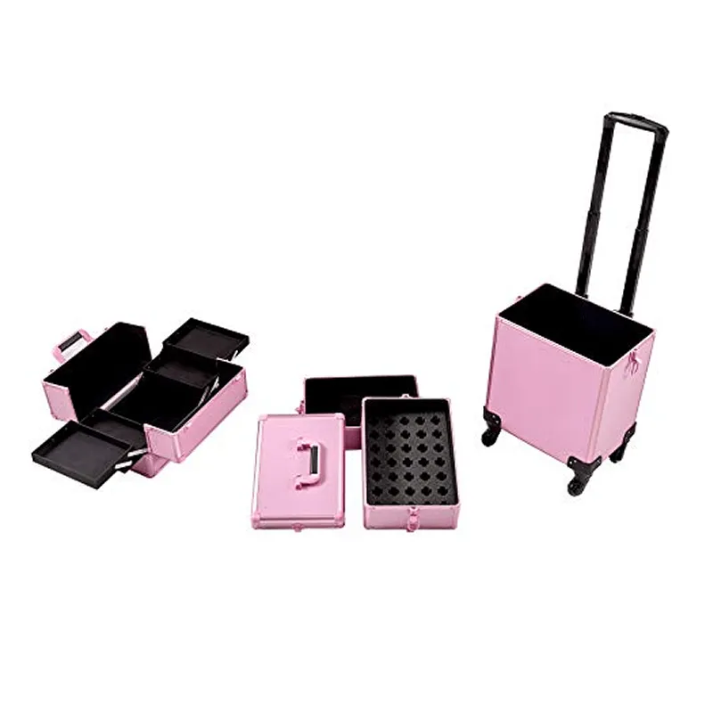 Portable Rolling Train Case with nail polish holder W3474